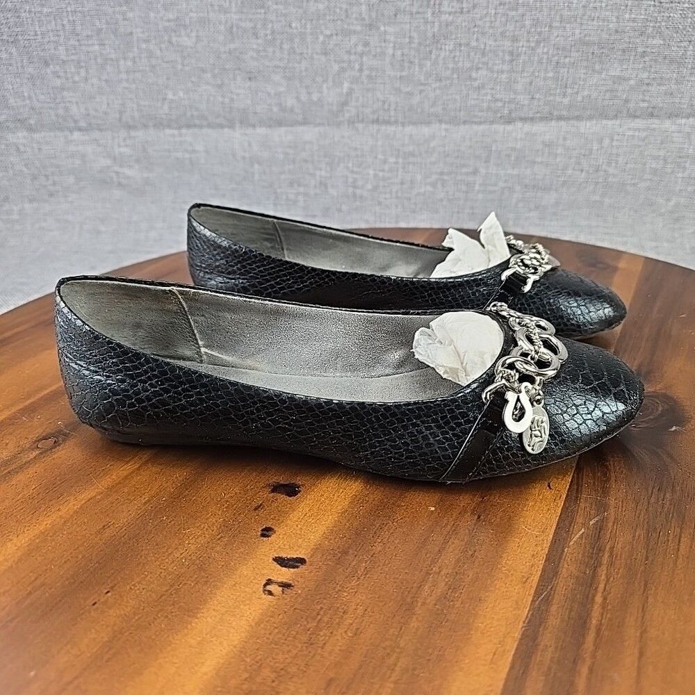 Libby Edelman Size 7.5W Royal Blue AMELIE Slip On Flat Shoes Silver Chain Accent